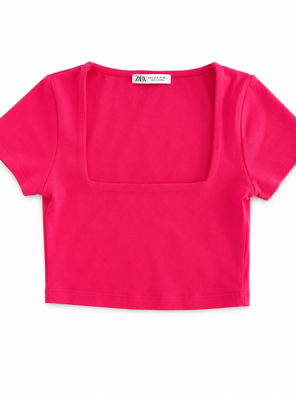 Zara Bright Pink Square Neck Crop Top